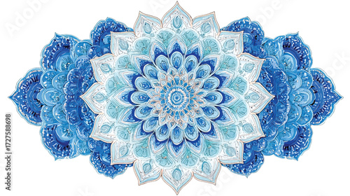 Elegant watercolor mandala in shades of blue and turquoise evoking a sense of serenity and artistic expression