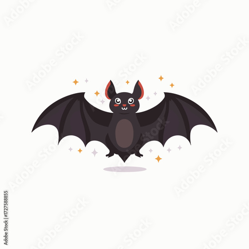 Cute cartoon bat flying with spread wings and smiling for Halloween  