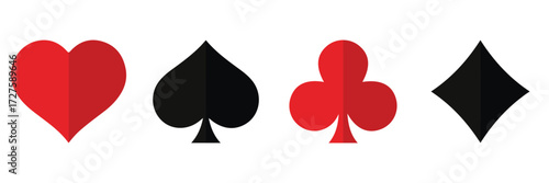 Playing Card Suits Icon Set – Hearts, Diamonds, Clubs, Spades Symbols Vector Illustration
