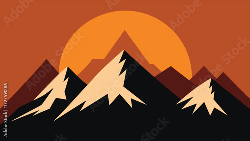 vector illustration of mountain landscape with sunset