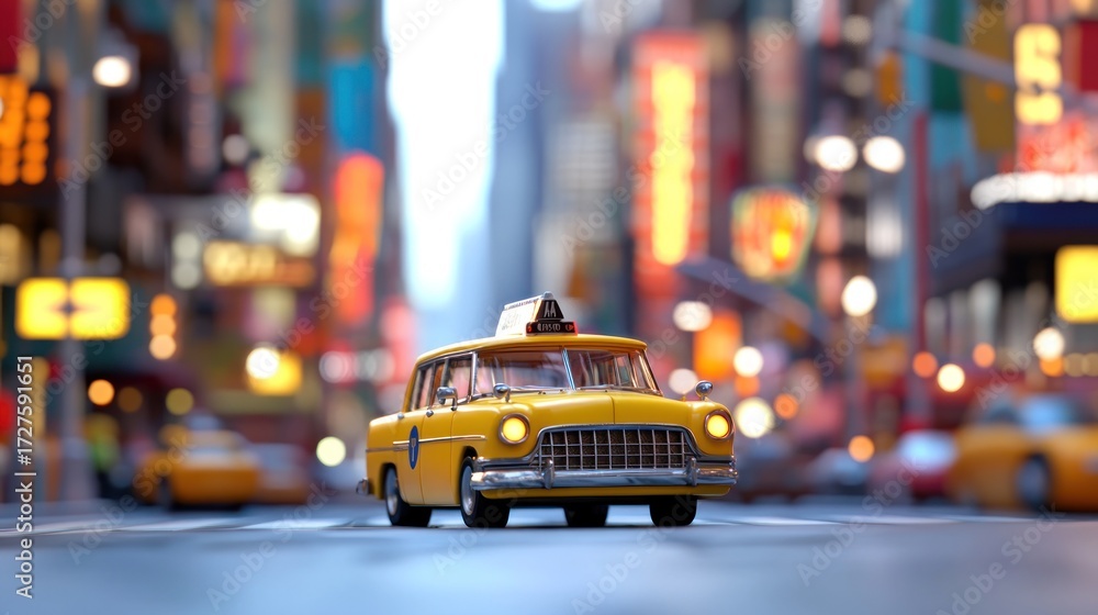 Fototapeta premium Classic Yellow Cab in the Heart of NYC's Dazzling Nightscape