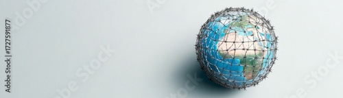World Globe Enclosed in Barbed Wire,Global conflict , Security