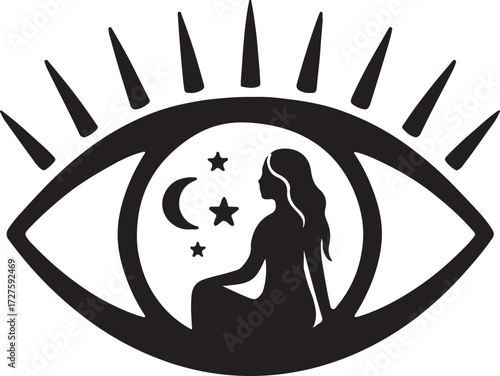 Mystic eye silhouette vector, spiritual symbol, magical illustration, occult and visionary design