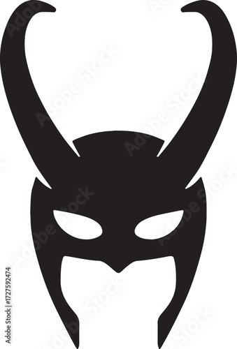 Loki mask icon vector, trickster god symbol, Norse mythology, villainous character illustration