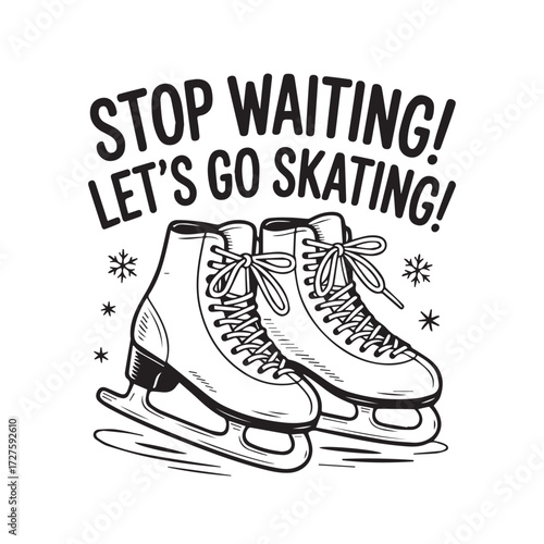 Charming Hand-Drawn Engraving Style Ice Skates Typography Design