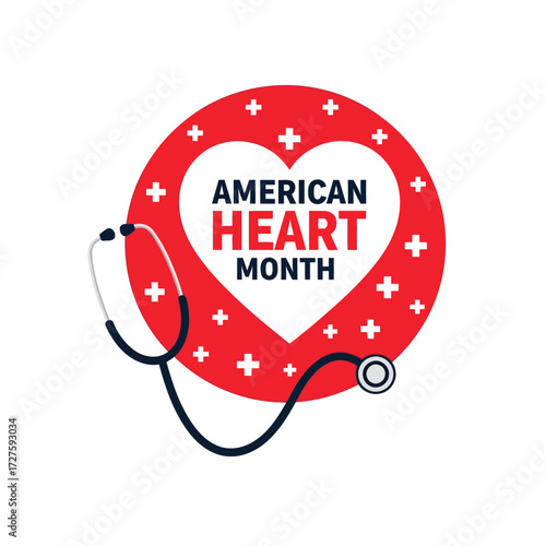 Vector art of american heart month design with stethoscope, promoting cardiovascular health awareness and support for heart disease prevention