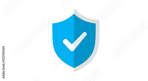 A vibrant blue shield with a white checkmark, symbolizing security and verification, isolated on a clean white background