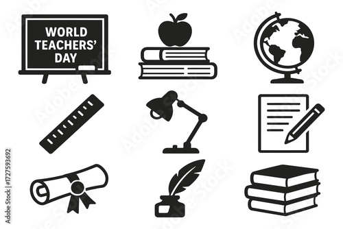 World teachers day icons celebrating education knowledge and learning symbols