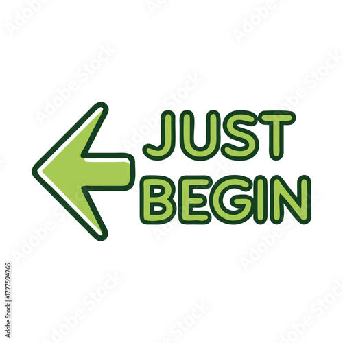 Green arrow pointing left with just begin text