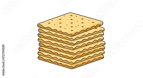 A stack of square crackers sits on a white background.