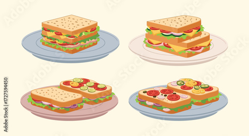 A selection of delicious open faced and closed sandwiches.