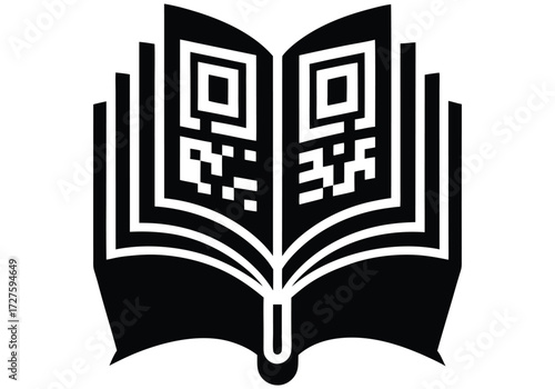 QR Code With Book Silhouette Digital Reading White Background