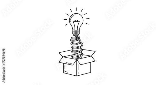 A light bulb springs out of a box signaling a new idea.