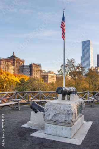 Fort Clinton  and the autumn leaves trees in Central Park, New York City, United States