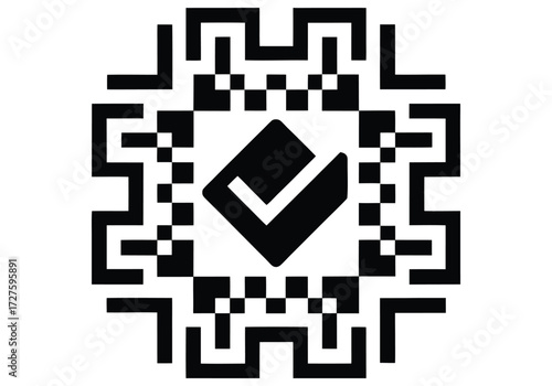 QR Code With Checkmark Silhouette Verified White Background