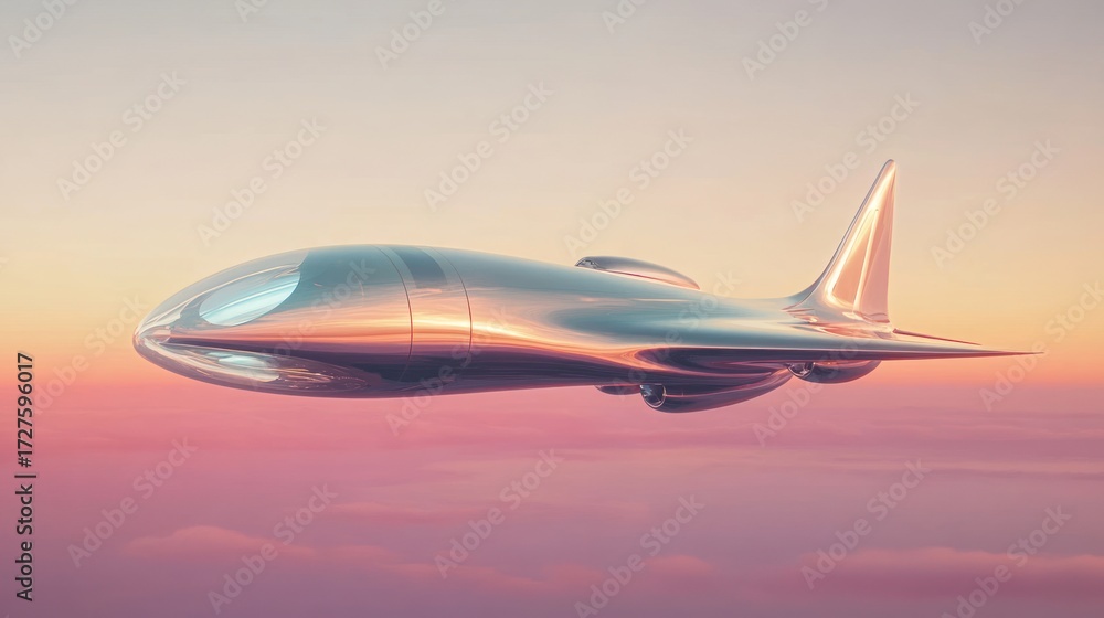 Obraz premium Futuristic Aircraft Soaring Above Sunset Clouds
