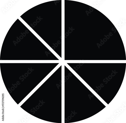 Black circle divided into eight unequal segments vector icon