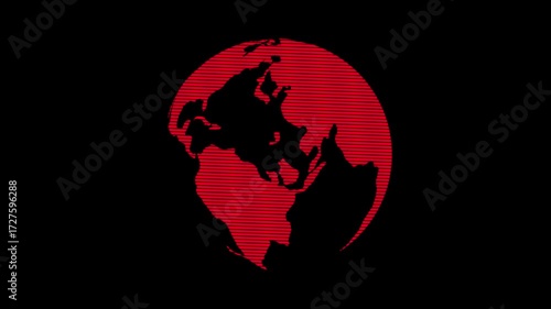 Rotating digital globe with scanline striped and Black background. Futuristic technology world map animation. Rotating in Space Scientific Concept Digital web element.