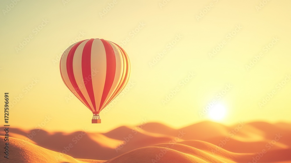 Obraz premium Sunset Hot Air Balloon Ride Over Golden Sands