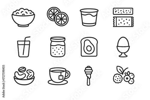 Boiled breakfast slices healthy icons chia vector cup grano tea bowl dipper
