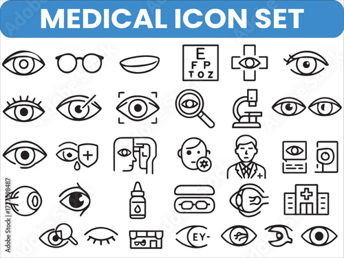 Editable Eye Medical Icon Set – Vision and Ophthalmology Symbols