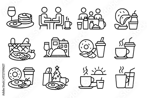 Icons quick icon buffet meal morning vector family la sunrise grid breakfast