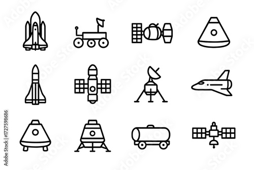 Pace icons orbiting probe module vehicle spacecraft icon satellite space crew vector