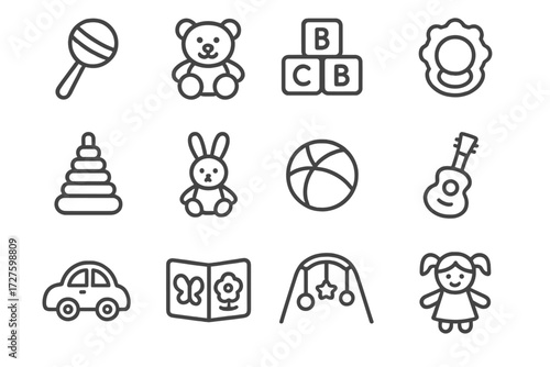 Baby sensory gym rattle vector toy car building teething icon bear icons