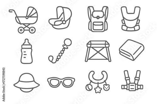 Sun vector clip bottle icon baby essentials carrier diaper seat hat travel