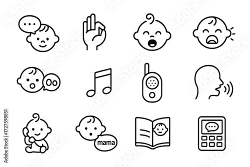 Monitor communication giggling words icon book vector first baby cooing icons crying