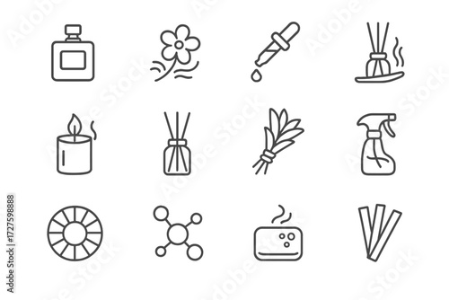 Strip diffuser vector bar molecule icon trail wheel collection spray fragrance