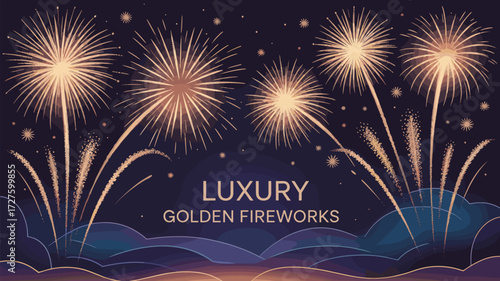 Luxury Golden Fireworks Celebration Spark Explosions Night Sky Backdrop