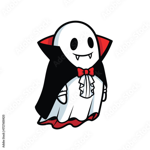 Cute cartoon vampire ghost with cape and bow tie isolated on white background