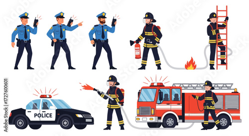 Police Officers and Firefighters in Action: Emergency Services Team.