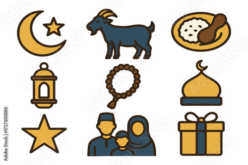 Islamic cultural symbols and traditions including eid al adha celebration elements
