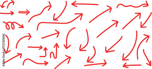 Red Hand Drawn Arrows Collection on White Background