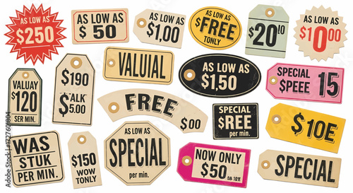 Collection of vintage sale price tags vector illustration