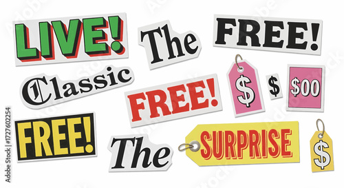 Set of ransom note style cutout words vector illustration