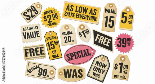 Collection of vintage retail price tags vector illustration