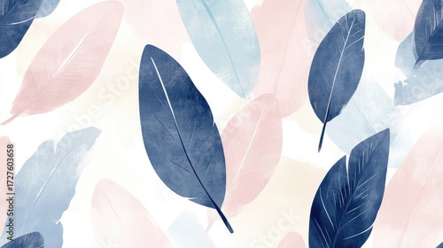 Serene Watercolor Feathers: Abstract Blue, Pink, and White Seamless Pattern