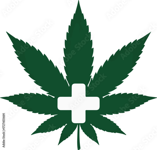 Cannabis Leaf Plus Sign Green Plant Medicine Alternative Remedy Symbol