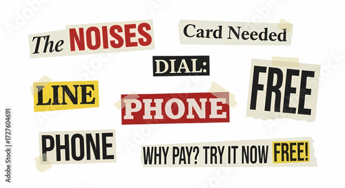 Ransom note style phone scam collage vector illustration