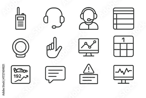 Vector icons screen call strategy pit communication race data display radio tools