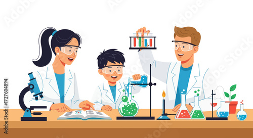 Young students engaged in a vibrant science experiment with a teacher.