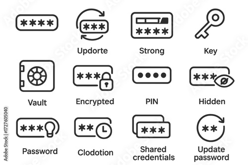 Credentials strong encrypted icon shared hidden meter hint icons security password vector