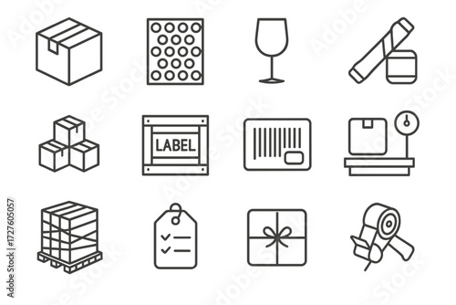 Sealed warehouse pallet crate labeled gun logistics vector boxes scale inventory icons