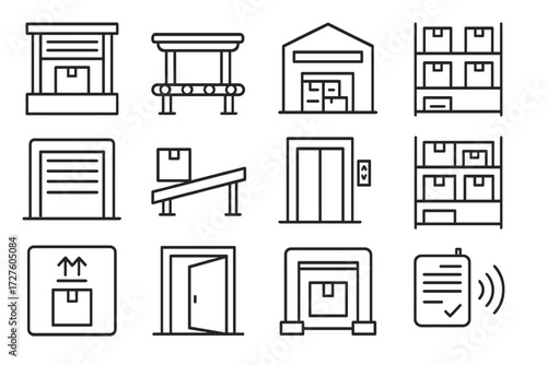 Racking loading interior icon exterior overview shelter dock conveyorwarehouse warehouse vector