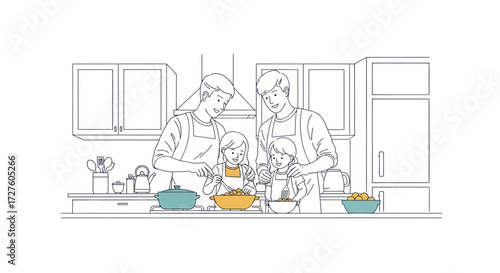 Family Cooking Together in a Modern Kitchen Preparing Food.