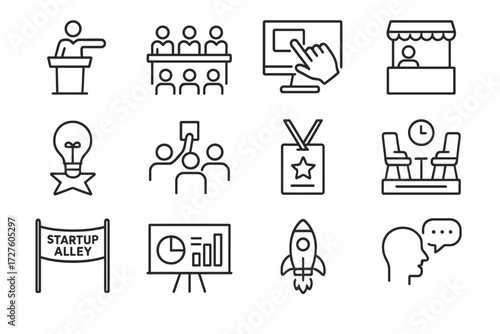 Vector success icon demo screen deck icons quick alley startup conference rocket