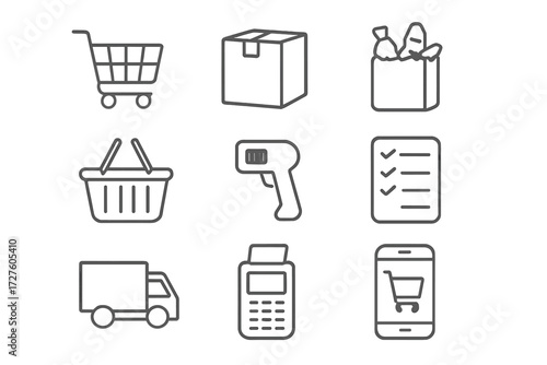 Icons shopping barcode terminal vector icon cart basket app list grocery mobile